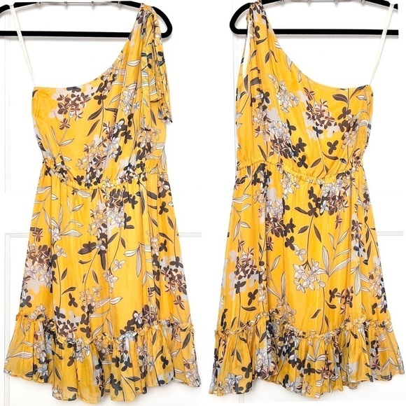 SHOSHANNA 70s Silk Floral Print 1 Shoulder Sleeveless Tier Ruffle Mini Dress 10 - Picture 6 of 11